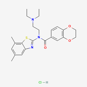 molecular formula C24H30ClN3O3S B6526765 N-[2-(diethylamino)ethyl]-N-(5,7-dimethyl-1,3-benzothiazol-2-yl)-2,3-dihydro-1,4-benzodioxine-6-carboxamide hydrochloride CAS No. 1135205-25-2