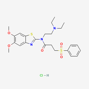 3-(benzenesulfonyl)-N-[2-(diethylamino)ethyl]-N-(5,6-dimethoxy-1,3-benzothiazol-2-yl)propanamide hydrochloride