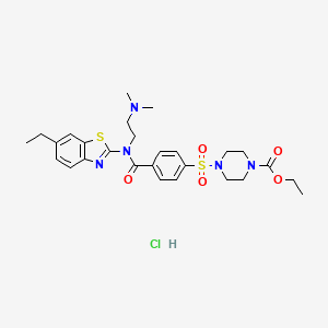 molecular formula C27H36ClN5O5S2 B6526795 ethyl 4-(4-{[2-(dimethylamino)ethyl](6-ethyl-1,3-benzothiazol-2-yl)carbamoyl}benzenesulfonyl)piperazine-1-carboxylate hydrochloride CAS No. 1135205-66-1