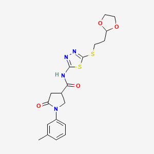 N-(5-{[2-(1,3-dioxolan-2-yl)ethyl]sulfanyl}-1,3,4-thiadiazol-2-yl)-1-(3-methylphenyl)-5-oxopyrrolidine-3-carboxamide