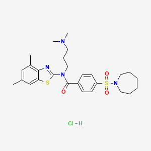 molecular formula C27H37ClN4O3S2 B6526939 4-(azepane-1-sulfonyl)-N-(4,6-dimethyl-1,3-benzothiazol-2-yl)-N-[3-(dimethylamino)propyl]benzamide hydrochloride CAS No. 1135199-87-9