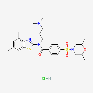 molecular formula C27H37ClN4O4S2 B6526950 N-(4,6-dimethyl-1,3-benzothiazol-2-yl)-N-[3-(dimethylamino)propyl]-4-[(2,6-dimethylmorpholin-4-yl)sulfonyl]benzamide hydrochloride CAS No. 1135137-83-5