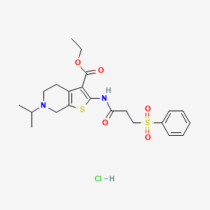 molecular formula C22H29ClN2O5S2 B6527115 ethyl 2-[3-(benzenesulfonyl)propanamido]-6-(propan-2-yl)-4H,5H,6H,7H-thieno[2,3-c]pyridine-3-carboxylate hydrochloride CAS No. 1135210-25-1