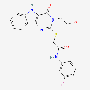 molecular formula C21H19FN4O3S B6527331 N-(3-fluorophenyl)-2-{[3-(2-methoxyethyl)-4-oxo-3H,4H,5H-pyrimido[5,4-b]indol-2-yl]sulfanyl}acetamide CAS No. 888437-47-6