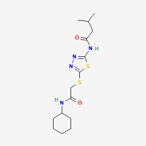 molecular formula C15H24N4O2S2 B6527339 N-(5-{[(cyclohexylcarbamoyl)methyl]sulfanyl}-1,3,4-thiadiazol-2-yl)-3-methylbutanamide CAS No. 893148-53-3