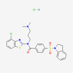 molecular formula C27H28Cl2N4O3S2 B6527380 N-(4-chloro-1,3-benzothiazol-2-yl)-4-(2,3-dihydro-1H-indole-1-sulfonyl)-N-[3-(dimethylamino)propyl]benzamide hydrochloride CAS No. 1135209-93-6