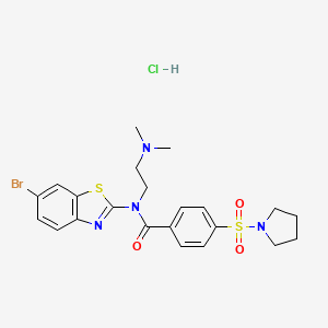 molecular formula C22H26BrClN4O3S2 B6527427 N-(6-bromo-1,3-benzothiazol-2-yl)-N-[2-(dimethylamino)ethyl]-4-(pyrrolidine-1-sulfonyl)benzamide hydrochloride CAS No. 1135198-49-0
