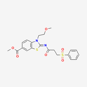 molecular formula C21H22N2O6S2 B6527539 methyl (2E)-2-{[3-(benzenesulfonyl)propanoyl]imino}-3-(2-methoxyethyl)-2,3-dihydro-1,3-benzothiazole-6-carboxylate CAS No. 1321663-50-6