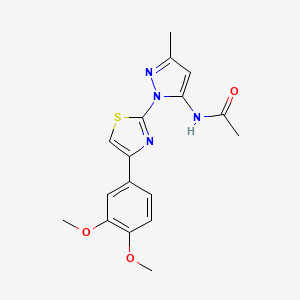 B6527851 N-{1-[4-(3,4-dimethoxyphenyl)-1,3-thiazol-2-yl]-3-methyl-1H-pyrazol-5-yl}acetamide CAS No. 1019095-92-1