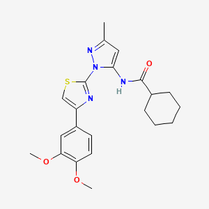 molecular formula C22H26N4O3S B6527860 N-{1-[4-(3,4-dimethoxyphenyl)-1,3-thiazol-2-yl]-3-methyl-1H-pyrazol-5-yl}cyclohexanecarboxamide CAS No. 1019096-01-5