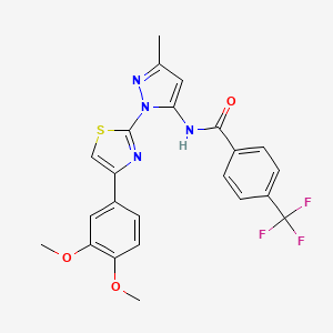 molecular formula C23H19F3N4O3S B6527878 N-{1-[4-(3,4-dimethoxyphenyl)-1,3-thiazol-2-yl]-3-methyl-1H-pyrazol-5-yl}-4-(trifluoromethyl)benzamide CAS No. 1019096-32-2