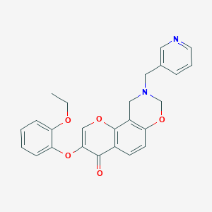 B6528275 3-(2-ethoxyphenoxy)-9-[(pyridin-3-yl)methyl]-4H,8H,9H,10H-chromeno[8,7-e][1,3]oxazin-4-one CAS No. 946293-97-6