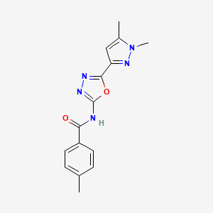 molecular formula C15H15N5O2 B6528514 N-[5-(1,5-dimethyl-1H-pyrazol-3-yl)-1,3,4-oxadiazol-2-yl]-4-methylbenzamide CAS No. 1019101-38-2