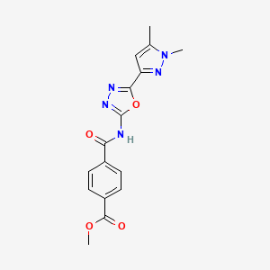 molecular formula C16H15N5O4 B6528617 methyl 4-{[5-(1,5-dimethyl-1H-pyrazol-3-yl)-1,3,4-oxadiazol-2-yl]carbamoyl}benzoate CAS No. 1019101-69-9