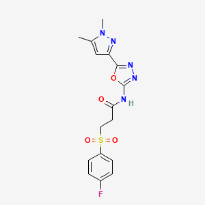 molecular formula C16H16FN5O4S B6528687 N-[5-(1,5-dimethyl-1H-pyrazol-3-yl)-1,3,4-oxadiazol-2-yl]-3-(4-fluorobenzenesulfonyl)propanamide CAS No. 1019101-94-0