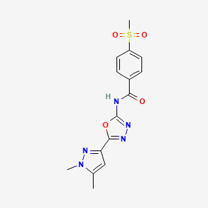 molecular formula C15H15N5O4S B6528704 N-[5-(1,5-dimethyl-1H-pyrazol-3-yl)-1,3,4-oxadiazol-2-yl]-4-methanesulfonylbenzamide CAS No. 1019102-05-6