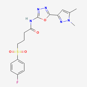 molecular formula C17H18FN5O4S B6528756 N-[5-(1,5-dimethyl-1H-pyrazol-3-yl)-1,3,4-oxadiazol-2-yl]-4-(4-fluorobenzenesulfonyl)butanamide CAS No. 1019102-29-4