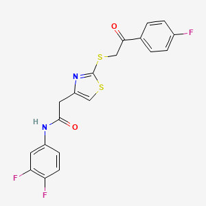 molecular formula C19H13F3N2O2S2 B6530100 N-(3,4-difluorophenyl)-2-(2-{[2-(4-fluorophenyl)-2-oxoethyl]sulfanyl}-1,3-thiazol-4-yl)acetamide CAS No. 946199-68-4