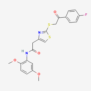 molecular formula C21H19FN2O4S2 B6530103 N-(2,5-dimethoxyphenyl)-2-(2-{[2-(4-fluorophenyl)-2-oxoethyl]sulfanyl}-1,3-thiazol-4-yl)acetamide CAS No. 946199-74-2