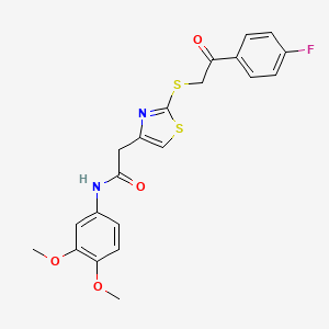 molecular formula C21H19FN2O4S2 B6530111 N-(3,4-dimethoxyphenyl)-2-(2-{[2-(4-fluorophenyl)-2-oxoethyl]sulfanyl}-1,3-thiazol-4-yl)acetamide CAS No. 946199-71-9