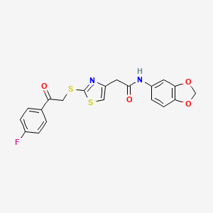 molecular formula C20H15FN2O4S2 B6530115 N-(2H-1,3-benzodioxol-5-yl)-2-(2-{[2-(4-fluorophenyl)-2-oxoethyl]sulfanyl}-1,3-thiazol-4-yl)acetamide CAS No. 946199-77-5