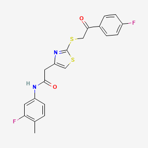 molecular formula C20H16F2N2O2S2 B6530118 N-(3-fluoro-4-methylphenyl)-2-(2-{[2-(4-fluorophenyl)-2-oxoethyl]sulfanyl}-1,3-thiazol-4-yl)acetamide CAS No. 946199-80-0