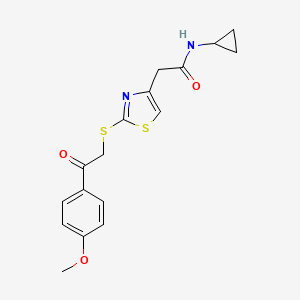 molecular formula C17H18N2O3S2 B6530169 N-cyclopropyl-2-(2-{[2-(4-methoxyphenyl)-2-oxoethyl]sulfanyl}-1,3-thiazol-4-yl)acetamide CAS No. 946200-19-7