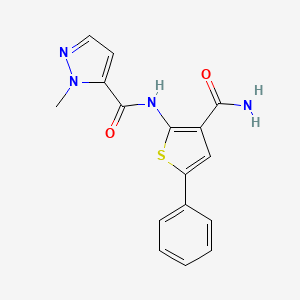 molecular formula C16H14N4O2S B6530255 N-(3-carbamoyl-5-phenylthiophen-2-yl)-1-methyl-1H-pyrazole-5-carboxamide CAS No. 1019097-03-0