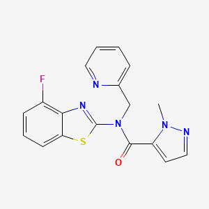 B6530262 N-(4-fluoro-1,3-benzothiazol-2-yl)-1-methyl-N-[(pyridin-2-yl)methyl]-1H-pyrazole-5-carboxamide CAS No. 1019097-08-5