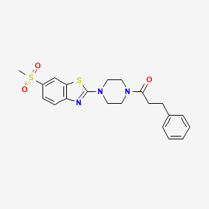 molecular formula C21H23N3O3S2 B6531107 1-[4-(6-methanesulfonyl-1,3-benzothiazol-2-yl)piperazin-1-yl]-3-phenylpropan-1-one CAS No. 923422-02-0