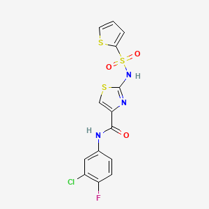 molecular formula C14H9ClFN3O3S3 B6531160 N-(3-chloro-4-fluorophenyl)-2-(thiophene-2-sulfonamido)-1,3-thiazole-4-carboxamide CAS No. 1021212-49-6