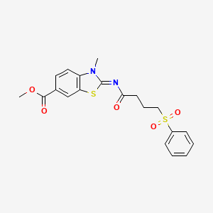 molecular formula C20H20N2O5S2 B6531297 methyl (2E)-2-{[4-(benzenesulfonyl)butanoyl]imino}-3-methyl-2,3-dihydro-1,3-benzothiazole-6-carboxylate CAS No. 1006851-20-2