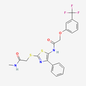 molecular formula C21H18F3N3O3S2 B6531375 N-methyl-2-[(4-phenyl-5-{2-[3-(trifluoromethyl)phenoxy]acetamido}-1,3-thiazol-2-yl)sulfanyl]acetamide CAS No. 1049259-45-1