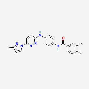 molecular formula C23H22N6O B6531826 3,4-dimethyl-N-(4-{[6-(3-methyl-1H-pyrazol-1-yl)pyridazin-3-yl]amino}phenyl)benzamide CAS No. 1019105-86-2