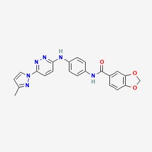 molecular formula C22H18N6O3 B6531936 N-(4-{[6-(3-methyl-1H-pyrazol-1-yl)pyridazin-3-yl]amino}phenyl)-2H-1,3-benzodioxole-5-carboxamide CAS No. 1019106-24-1
