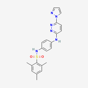 molecular formula C22H22N6O2S B6532231 2,4,6-trimethyl-N-(4-{[6-(1H-pyrazol-1-yl)pyridazin-3-yl]amino}phenyl)benzene-1-sulfonamide CAS No. 1019098-57-7
