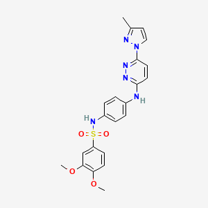 molecular formula C22H22N6O4S B6532259 3,4-dimethoxy-N-(4-{[6-(3-methyl-1H-pyrazol-1-yl)pyridazin-3-yl]amino}phenyl)benzene-1-sulfonamide CAS No. 1019098-71-5