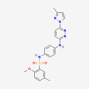 molecular formula C22H22N6O3S B6532267 2-methoxy-5-methyl-N-(4-{[6-(3-methyl-1H-pyrazol-1-yl)pyridazin-3-yl]amino}phenyl)benzene-1-sulfonamide CAS No. 1019098-81-7