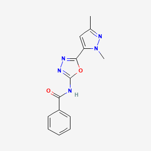 molecular formula C14H13N5O2 B6534889 N-[5-(1,3-dimethyl-1H-pyrazol-5-yl)-1,3,4-oxadiazol-2-yl]benzamide CAS No. 1172984-21-2