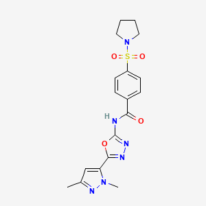 molecular formula C18H20N6O4S B6534914 Benzamide, N-[5-(1,3-dimethyl-1H-pyrazol-5-yl)-1,3,4-oxadiazol-2-yl]-4-(1-pyrrolidinylsulfonyl)- CAS No. 1171377-52-8