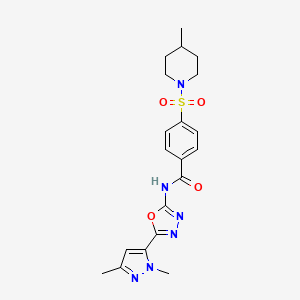 molecular formula C20H24N6O4S B6535007 N-[5-(1,3-dimethyl-1H-pyrazol-5-yl)-1,3,4-oxadiazol-2-yl]-4-[(4-methylpiperidin-1-yl)sulfonyl]benzamide CAS No. 1170648-89-1