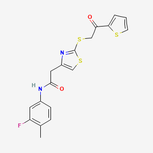 molecular formula C18H15FN2O2S3 B6535260 N-(3-fluoro-4-methylphenyl)-2-(2-{[2-oxo-2-(thiophen-2-yl)ethyl]sulfanyl}-1,3-thiazol-4-yl)acetamide CAS No. 1021253-95-1