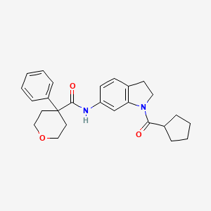 molecular formula C26H30N2O3 B6536060 N-(1-cyclopentanecarbonyl-2,3-dihydro-1H-indol-6-yl)-4-phenyloxane-4-carboxamide CAS No. 1058256-60-2