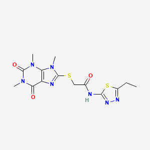 molecular formula C14H17N7O3S2 B6546386 N-(5-ethyl-1,3,4-thiadiazol-2-yl)-2-[(1,3,9-trimethyl-2,6-dioxo-2,3,6,9-tetrahydro-1H-purin-8-yl)sulfanyl]acetamide CAS No. 897453-93-9
