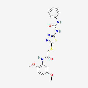 molecular formula C19H19N5O4S2 B6546635 N-(2,5-dimethoxyphenyl)-2-({5-[(phenylcarbamoyl)amino]-1,3,4-thiadiazol-2-yl}sulfanyl)acetamide CAS No. 946371-51-3