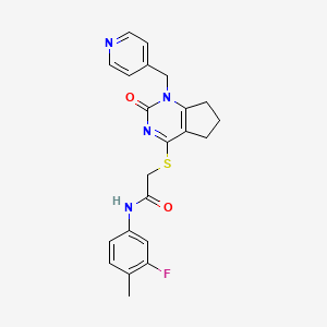molecular formula C22H21FN4O2S B6546655 N-(3-fluoro-4-methylphenyl)-2-({2-oxo-1-[(pyridin-4-yl)methyl]-1H,2H,5H,6H,7H-cyclopenta[d]pyrimidin-4-yl}sulfanyl)acetamide CAS No. 946325-81-1