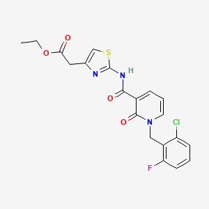 molecular formula C20H17ClFN3O4S B6546753 ethyl 2-(2-{1-[(2-chloro-6-fluorophenyl)methyl]-2-oxo-1,2-dihydropyridine-3-amido}-1,3-thiazol-4-yl)acetate CAS No. 946247-84-3