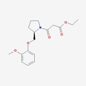 molecular formula C17H23NO5 B065485 1-Pyrrolidinepropanoic acid, 2-((2-methoxyphenoxy)methyl)-beta-oxo-, ethyl ester, (R)- CAS No. 161364-85-8