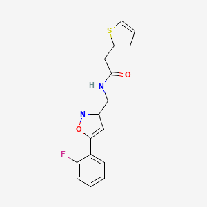 molecular formula C16H13FN2O2S B6549329 N-{[5-(2-fluorophenyl)-1,2-oxazol-3-yl]methyl}-2-(thiophen-2-yl)acetamide CAS No. 1040638-22-9
