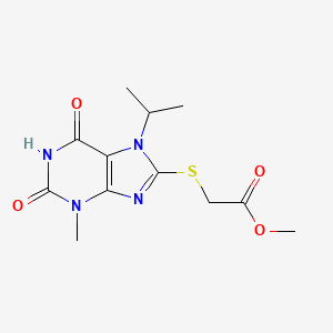 molecular formula C12H16N4O4S B6549934 methyl 2-((7-isopropyl-3-methyl-2,6-dioxo-2,3,6,7-tetrahydro-1H-purin-8-yl)thio)acetate CAS No. 1040669-16-6